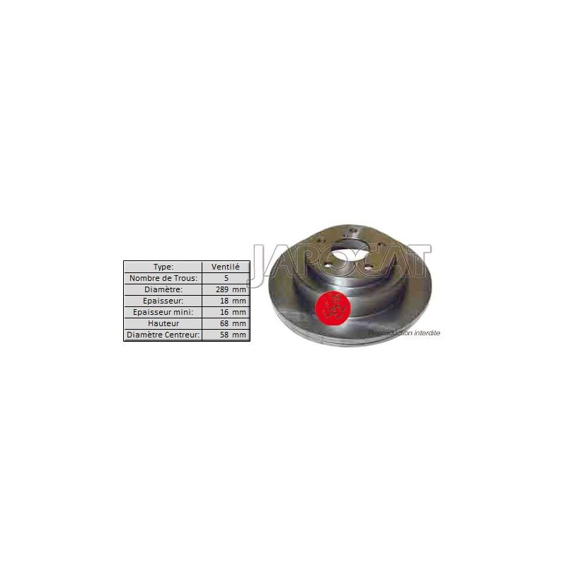DISQUE AR SUBARU 289mm