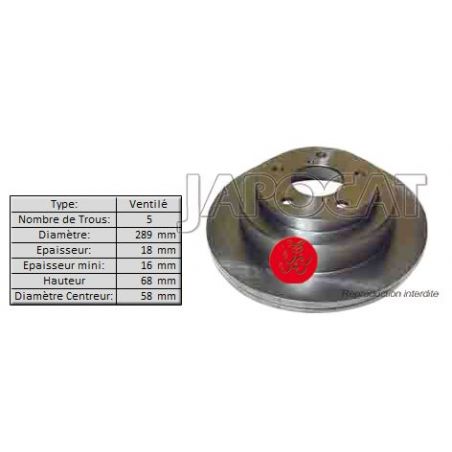 DISQUE AR SUBARU 289mm